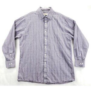 Michael Kors Dress Shirt Mens 16 32/33 Purple White Plaid 100% Cotton Button-Up